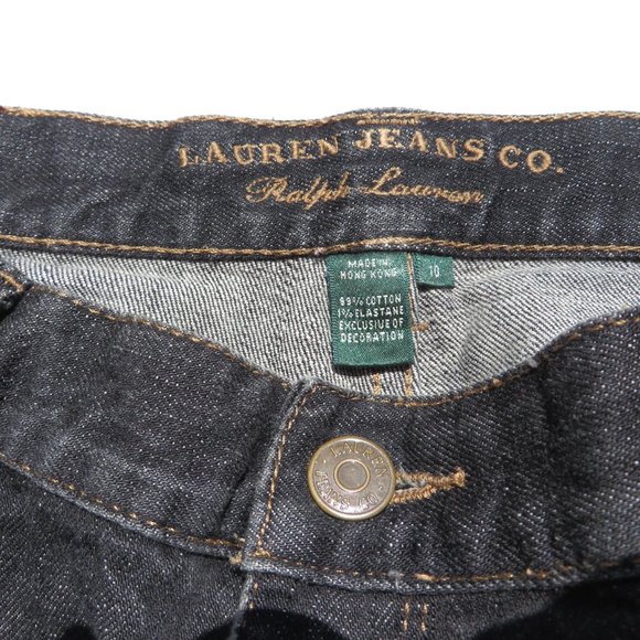Lauren Jeans Co. Ralph Lauren 10 Women's Jean Boot Cut BLACK Distresses - Picture 5 of 10